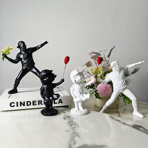 Matte Finish Antique Style Love Balloon Girl-black Decorative Statue for Home - Picture 6 of 6